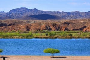 Scenic landscape with mountains and a lake